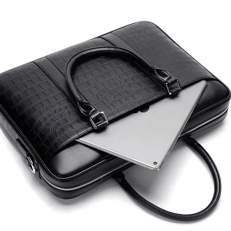 nouvelle sacoche d'affaires de luxe en cuir de crocodile fendu pour homme 2026 – sac à bandoulière et sac messager pour ordinateur portable