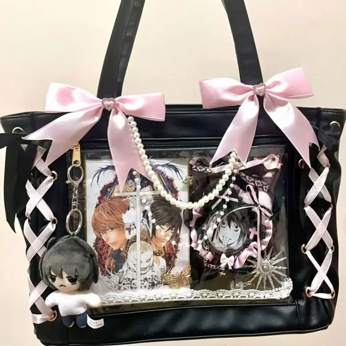 nouveau sac ita japonais mignon et élégant avec ruban, sacs à main transparents pour filles lolita, sacs fourre-tout tendance de grande capacité, sacs à bandoulière esthétiques