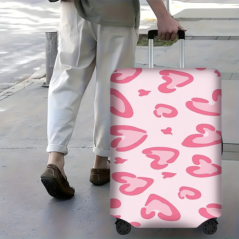 housse valise polyester motif coeurs roses blanc protection voyage accessoires anti poussière élastiques compact trajet longue durée