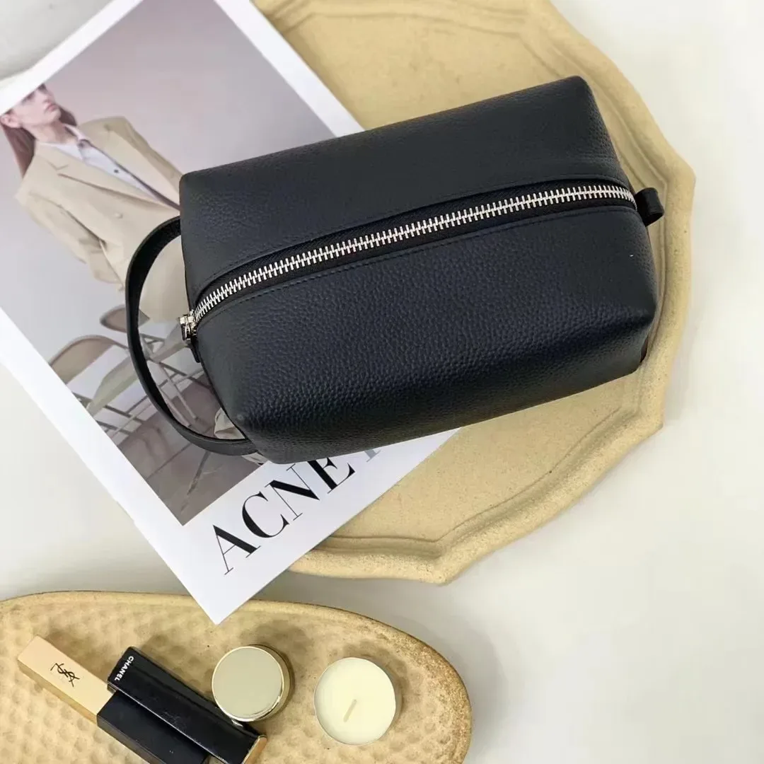 pochette de rangement de maquillage en cuir de vache à grain souple de haute qualité, sac à cosmétiques de sport portable pour poignée de voyage, sac de lavage