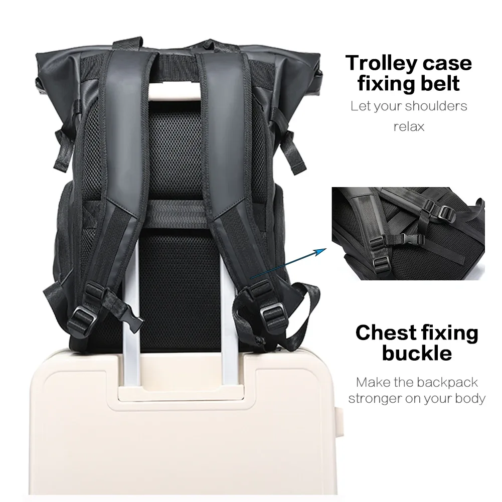 tangcool sac à dos étanche à enroulement, grande capacité, extensible, pour ordinateur portable de 15,6 pouces, sac de voyage de loisirs, sacs de randonnée et de camping