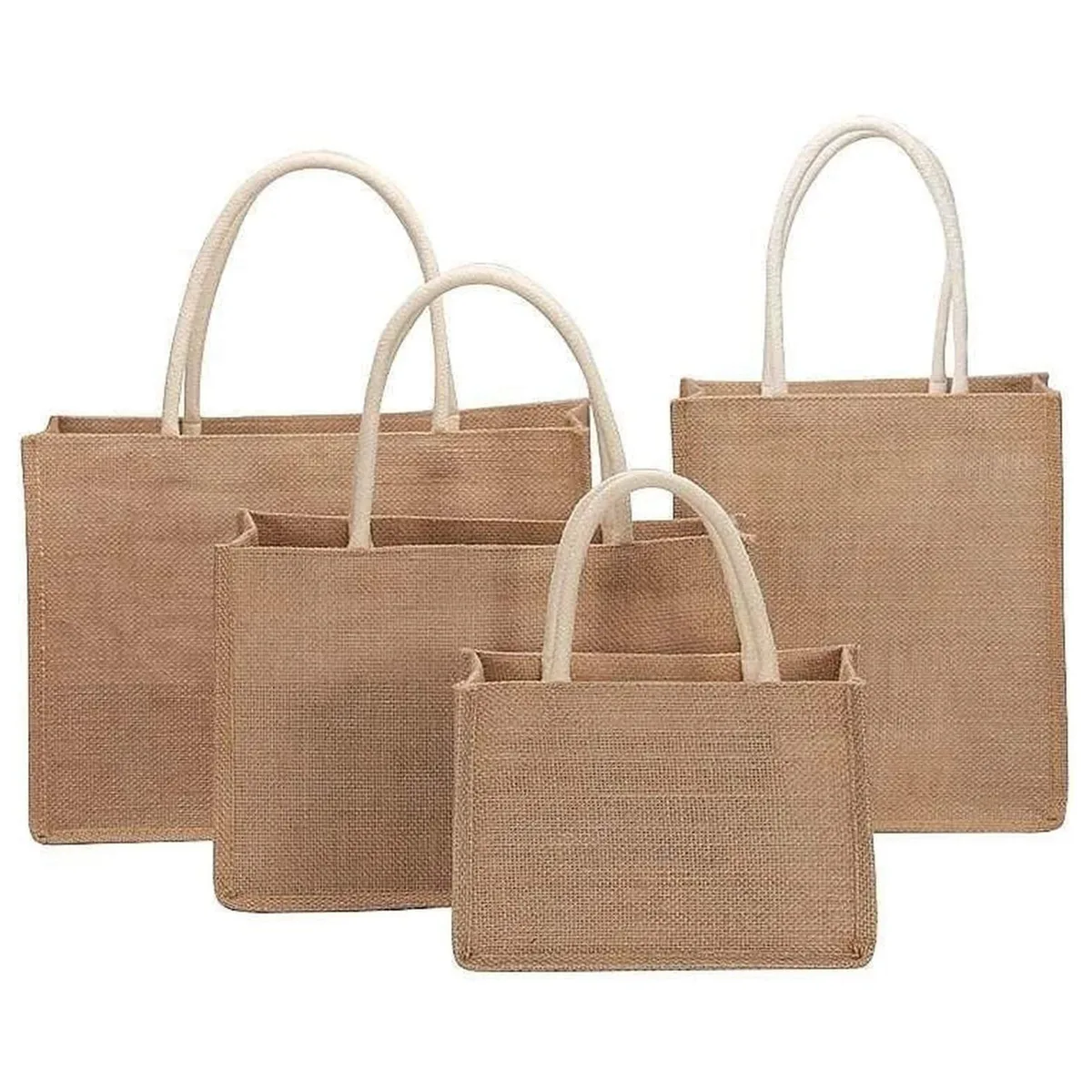 sacs fourre-tout de plage créatifs en jute pour femmes, couleur unie, avec poignée, réutilisables pour les courses et l'emballage de cadeaux, sac à poignée supérieure