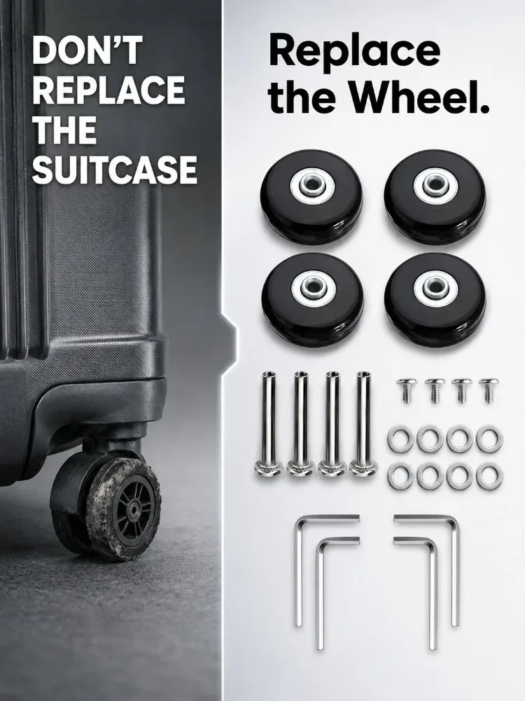 kit de réparation de roulettes de valise en caoutchouc noir universelles, pour remplacement et réparation de roulettes brisées ou bruyantes, pour voyage et bricolage