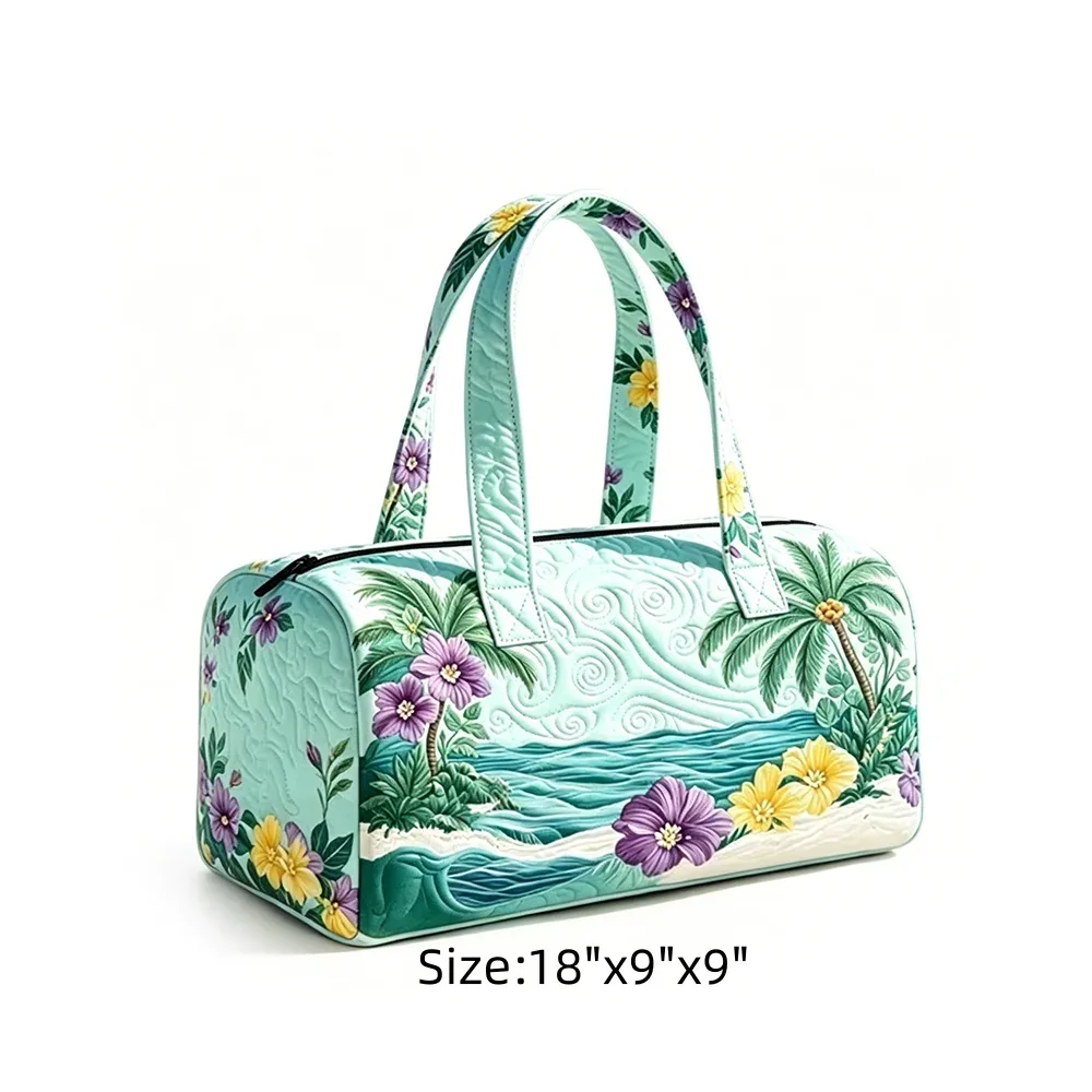 sac de voyage tropical motif ciel étoilé, imprimé flamants roses et palmiers, sac de nuit matelassé bleu marine pour femme, idéal pour les vacances d'été à la plage