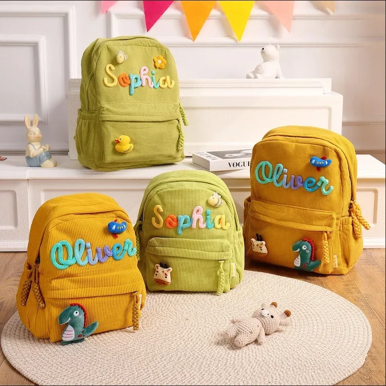 sac à dos personnalisé pour enfants avec nom, sacs à dos personnalisés en cadeau, sac à livres pour tout-petits, sac à dos en velours côtelé pour enfants, cadeaux de rentrée scolaire