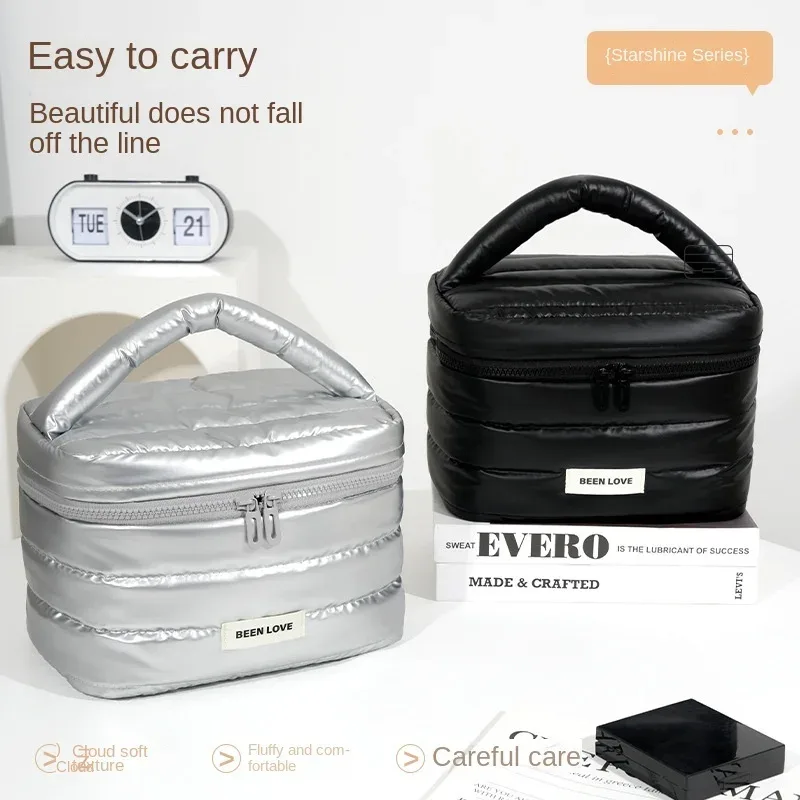 trousse toilette coton composite fermeture éclair violet argent noir voyage multi compartiments cosmétiques maquillage