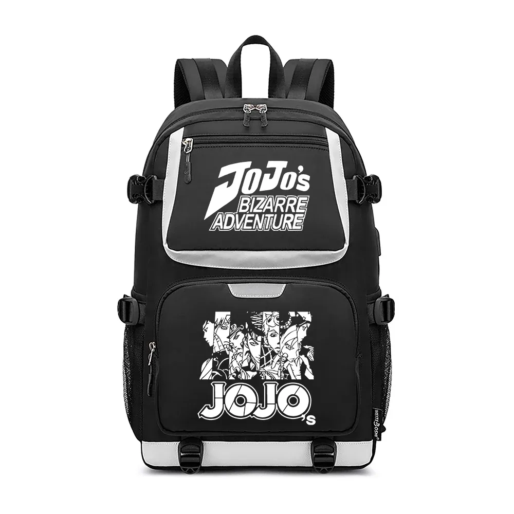 jojo's bizarre adventure – sac à dos de voyage dessin animé, grands sacs d'école imperméables pour femmes, sac à dos rose avec port usb pour ordinateur portable