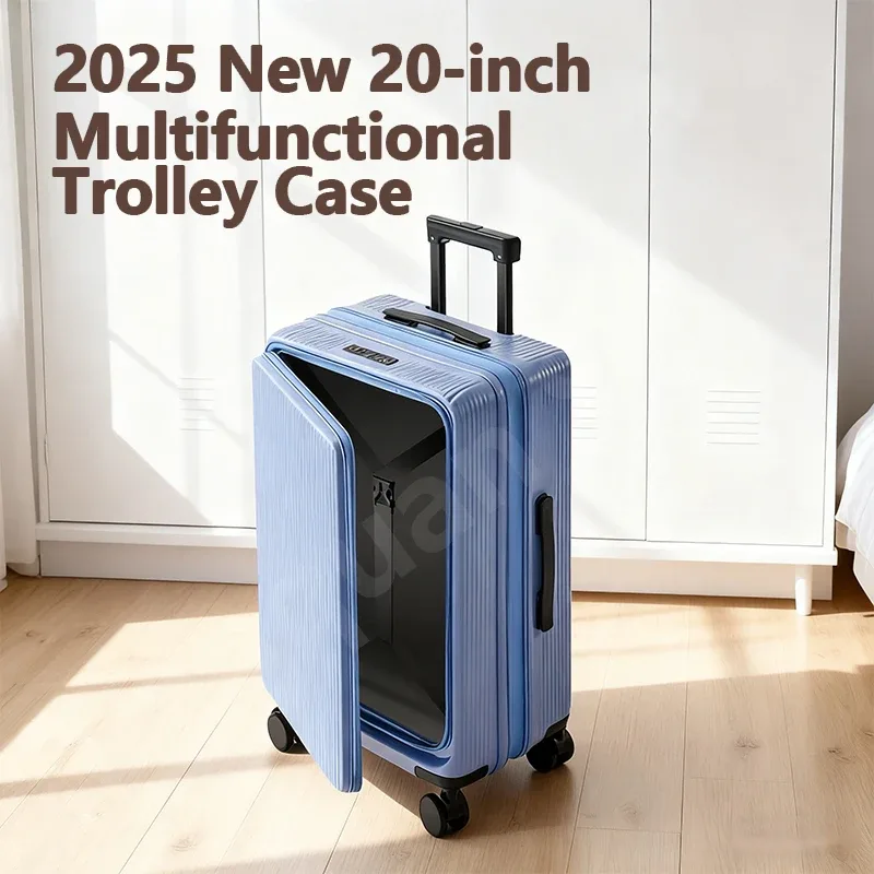 valise de voyage légère à roulettes, coque rigide en pc de 20 pouces à ouverture frontale, valise de cabine multifonctionnelle extensible, 2025