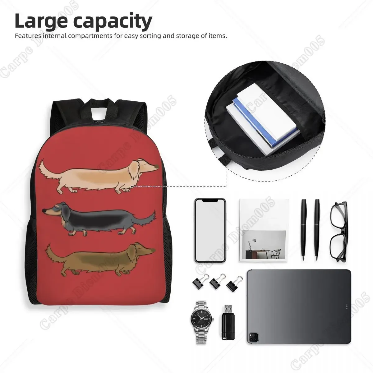 sac à dos dachshund dogs pour garçons et filles, saucisse wiener, sacs de voyage pour l'école ou le collège, sac à livres pour femmes et hommes, convient pour ordinateur portable 15 pouces