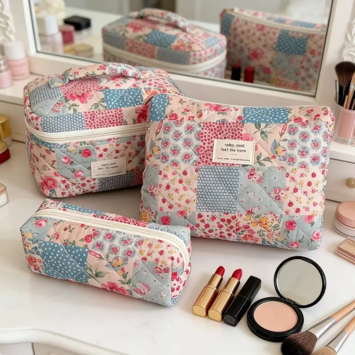 Sac à cosmétiques à imprimé floral pour femmes, sac de voyage de grande capacité, pochette de rangement pour maquillage et articles de toilette, sac à main Portable pour dames
