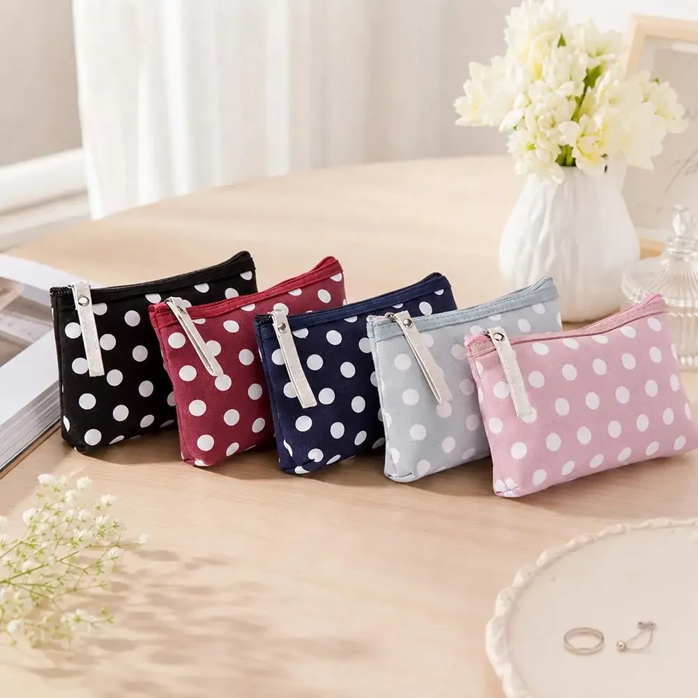 jolie trousse de maquillage en toile à pois pour femmes, pochette de rangement portable pour cosmétiques, trousse de toilette de voyage à fermeture éclair, étui à crayons, organisateur
