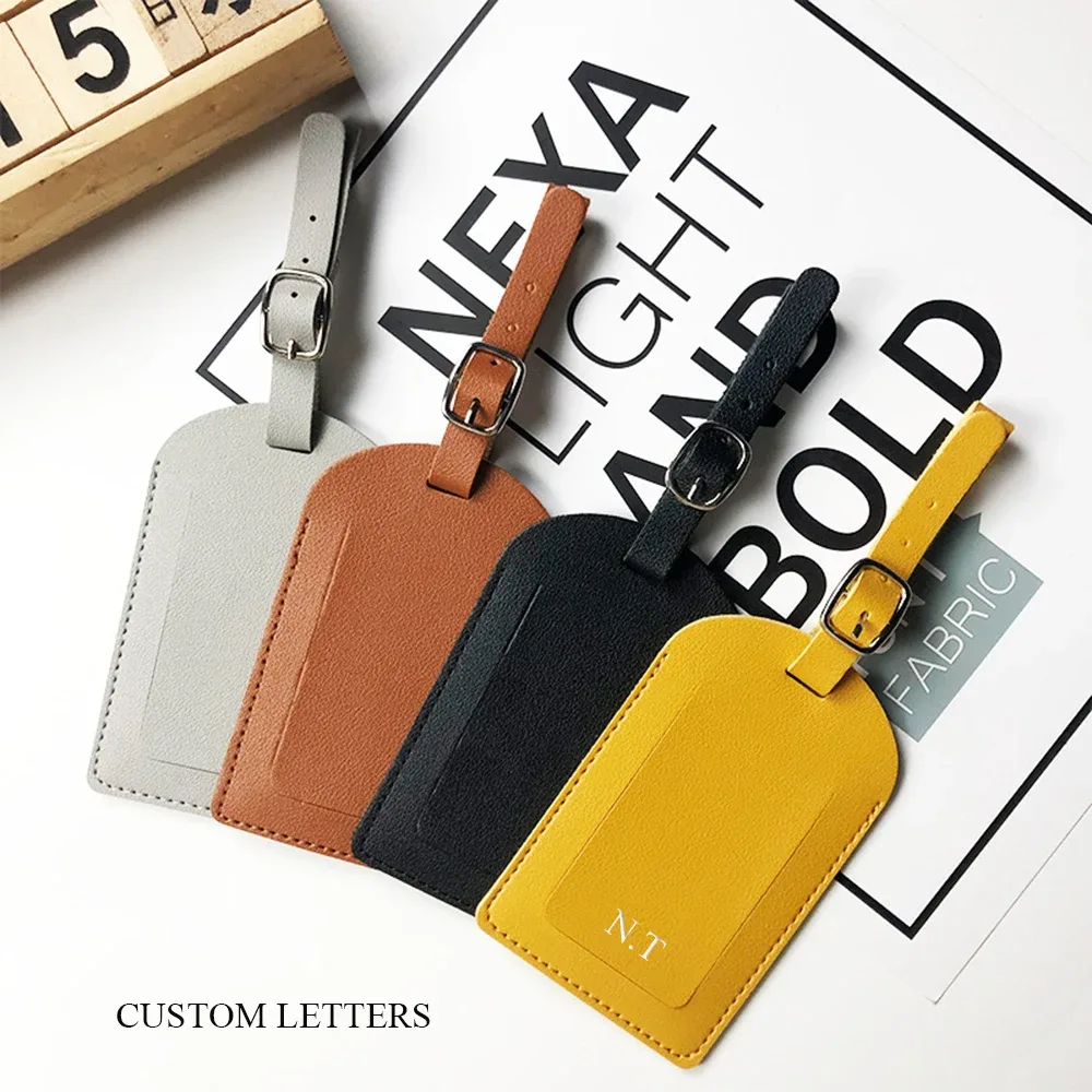étiquette de bagage avec initiales personnalisées, lettres personnalisées pour hommes et femmes, étiquette de nom de valise, étiquettes d'avion en pu, logo gravé, accessoires de voyage