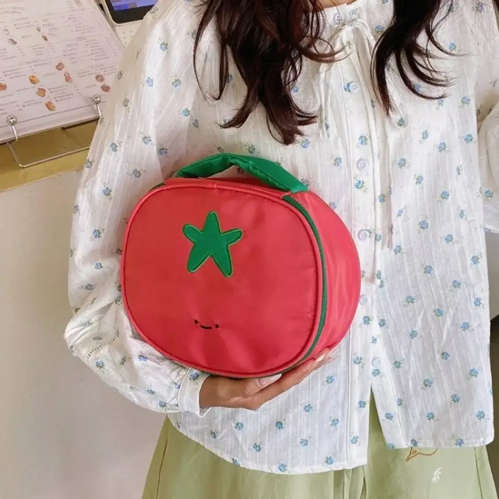 trousse de maquillage mignonne en forme de tomate, sac de voyage portable en nylon imperméable, grande capacité, trousse de toilette pour femmes
