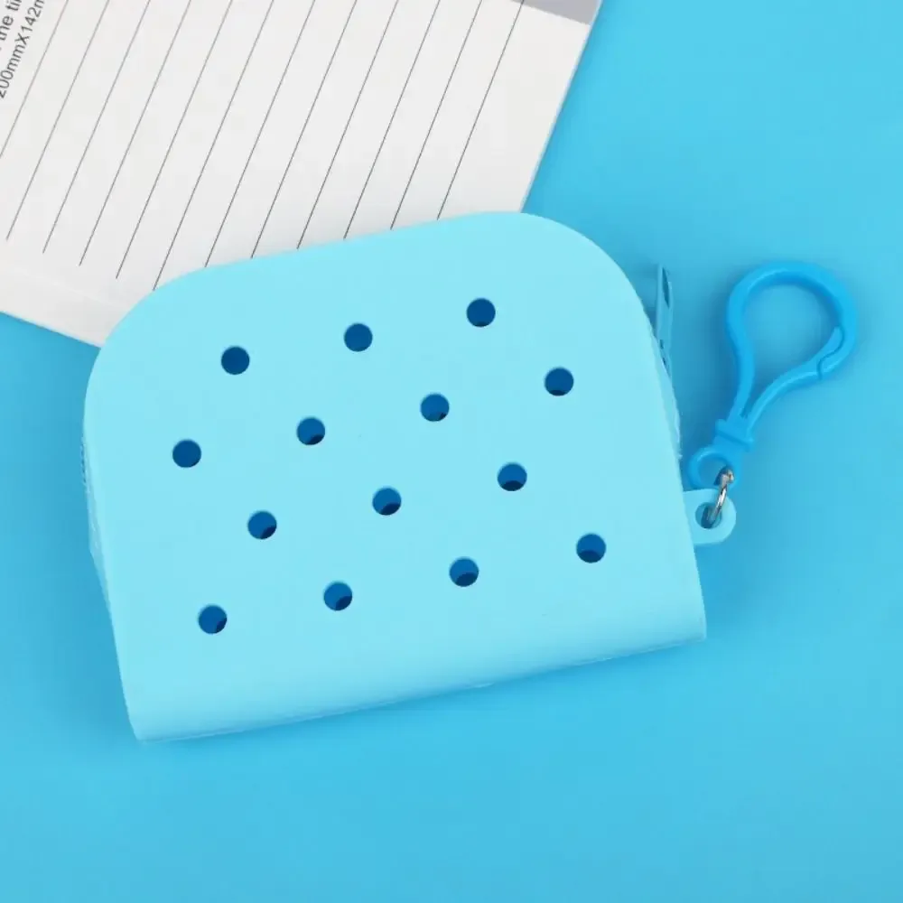 portefeuille à mini trous en silicone souple, porte-monnaie à fermeture éclair, porte-cartes, sac d'argent pour femmes et filles, sac de rangement en poudre à fermeture éclair