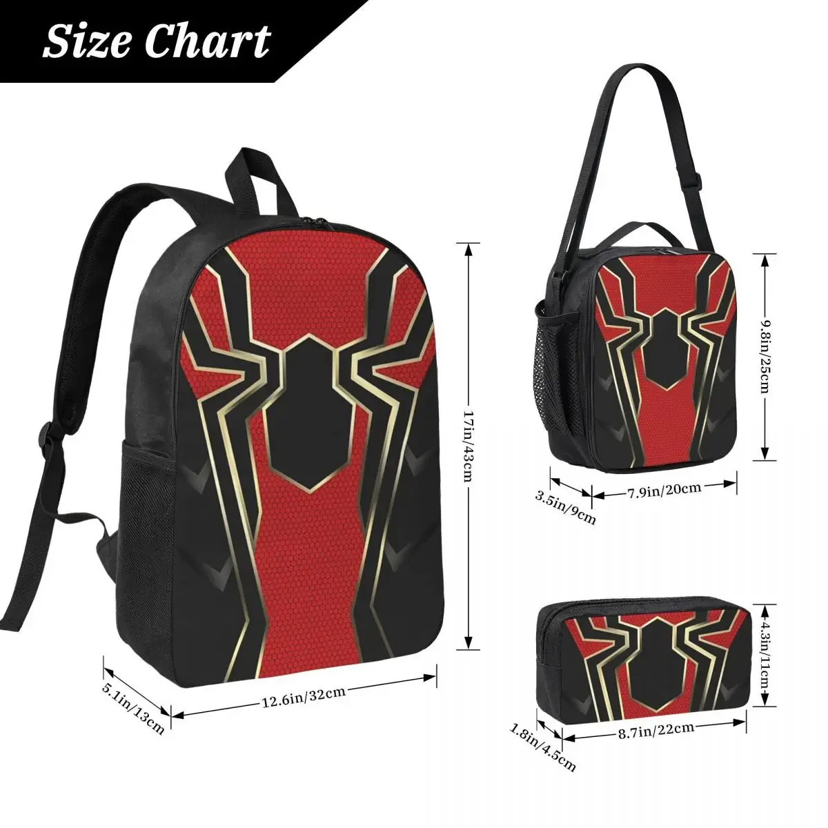 iron spider – sac à dos pour étudiants, garçons et filles, cartable d'école, sacs à bandoulière pour ordinateur, sac à déjeuner isolé 3ps, trousse à crayons