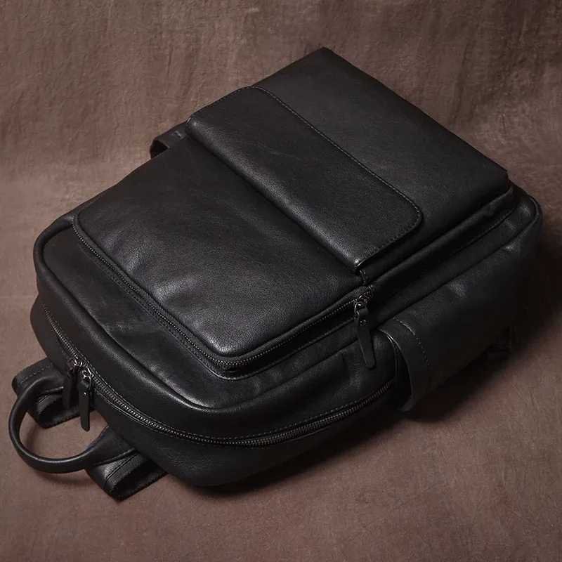 guro hommes décontracté en cuir véritable sac à dos peau de vache naturelle cartable à la mode de luxe sac de voyage d'affaires bureau 16 pouces pochette d'ordinateur