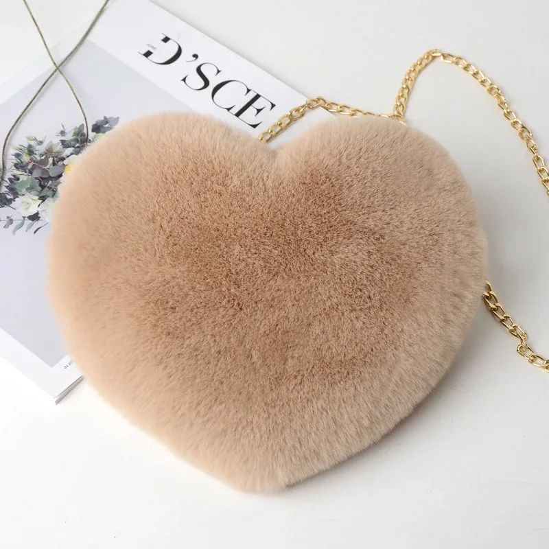 sacs à main en forme de cœur pour femmes, jolis sacs à bandoulière en fausse fourrure, sac à bandoulière en peluche douce avec chaîne, fourre-tout de shopping