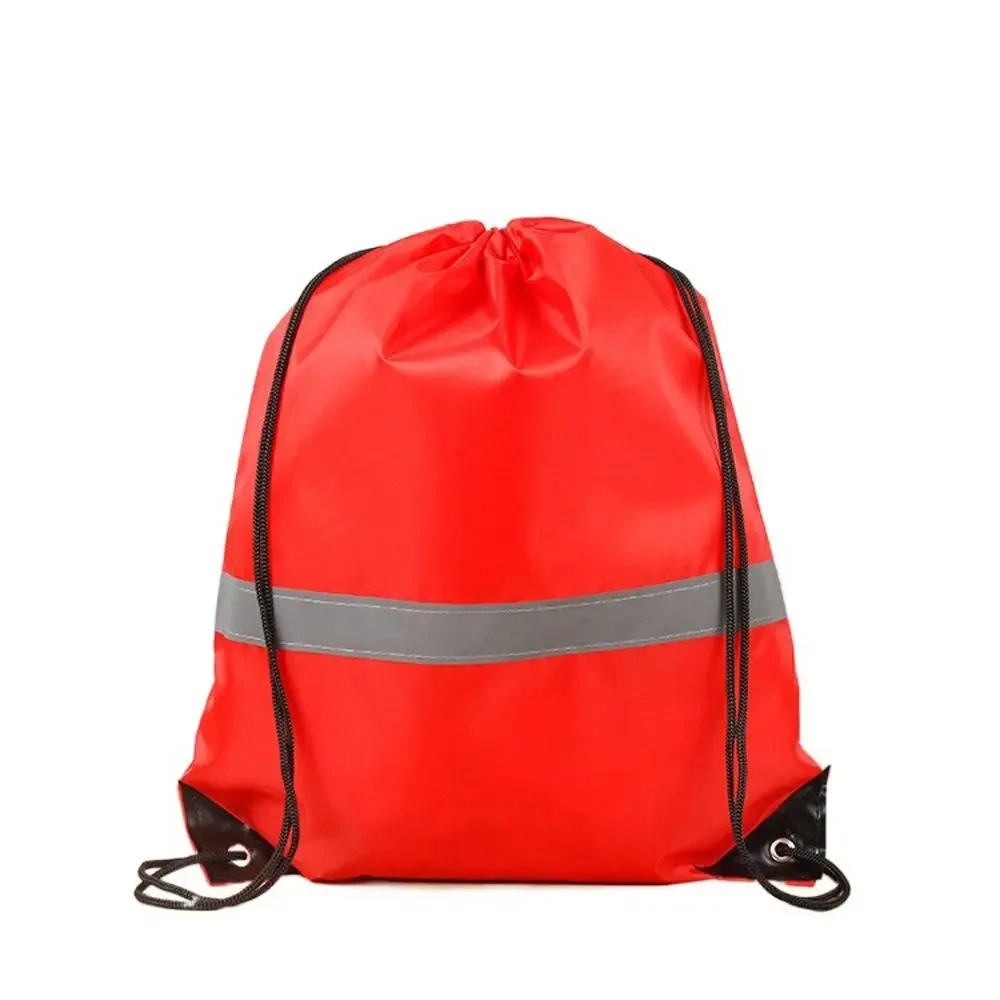 sac à dos de sport à rayures réfléchissantes, cordon de serrage, polyester 210d, couleur unie, sac à bandoulière de sport en nylon, étanche et portable