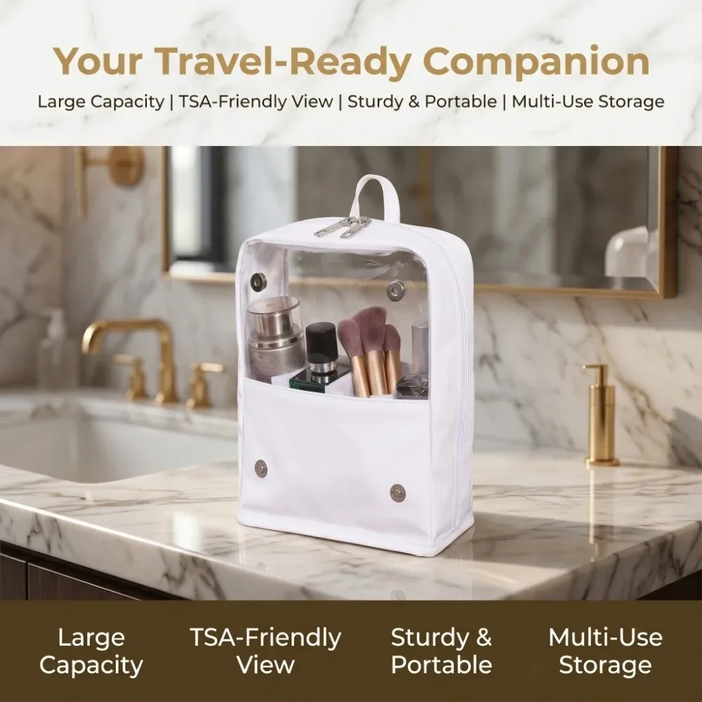 Sac de maquillage transparent imperméable, design vertical, grande capacité, sac cosmétique multifonctionnel, fermeture éclair transparente