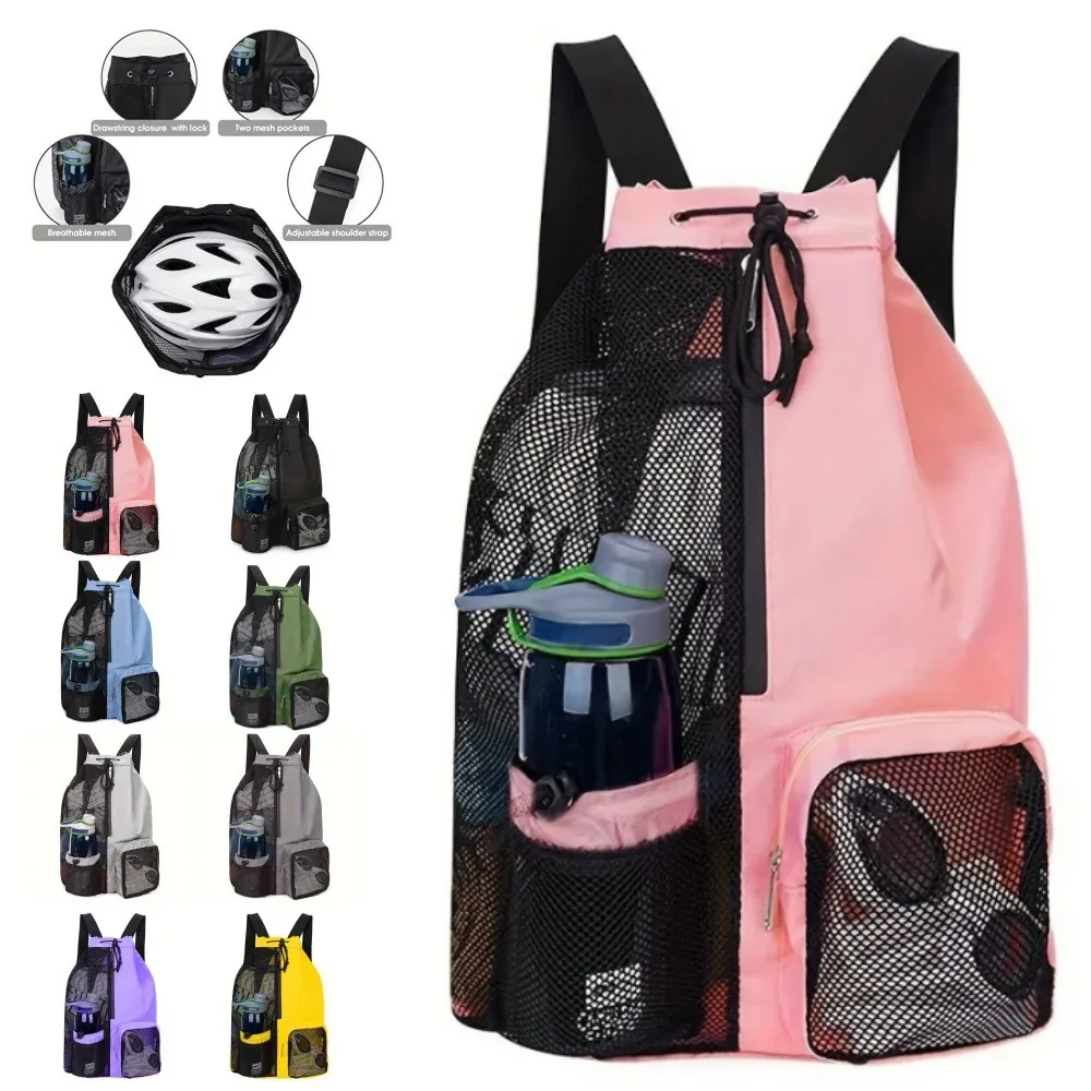Sac de plage en filet avec cordon de serrage, sac à dos de fitness portable, sac de sport pour la natation en plein air