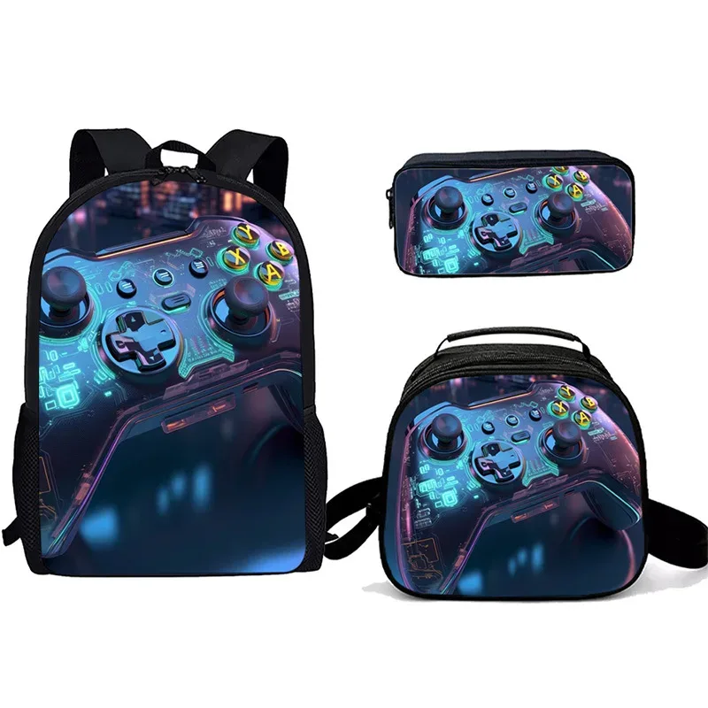 sac à dos tendance pour étudiants, imprimé 3d, 3 pièces/ensemble, avec sac à bandoulière, sac à déjeuner et trousse à crayons, pour ordinateur portable et console de jeux populaire