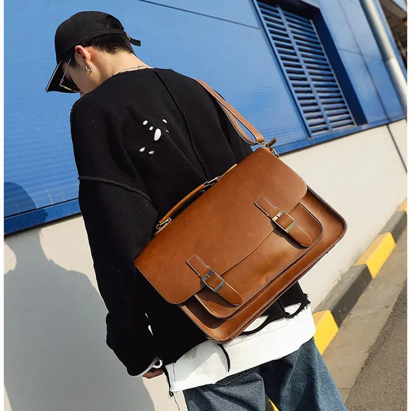 gumst-sac à main en cuir pu pour homme, sacoche de voyage, fourre-tout d'affaires, décontracté, à bandoulière