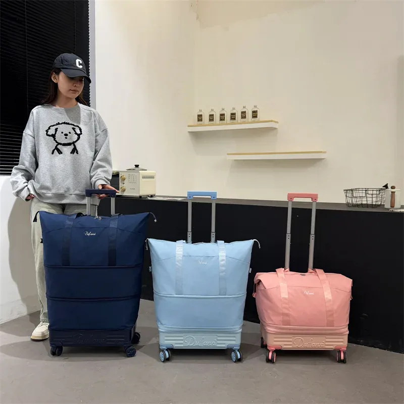 sac de voyage grande capacité à roulettes en tissu oxford, sac de sport à bandoulière, sac à bagages portable extensible et pratique