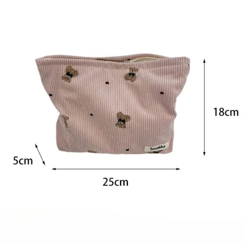 pochette imprimée ours en velours côtelé, sac à cosmétiques, pochette de maquillage de grande capacité, trousse de toilette, rangement de maquillage de voyage en plein air, nouvelle collection