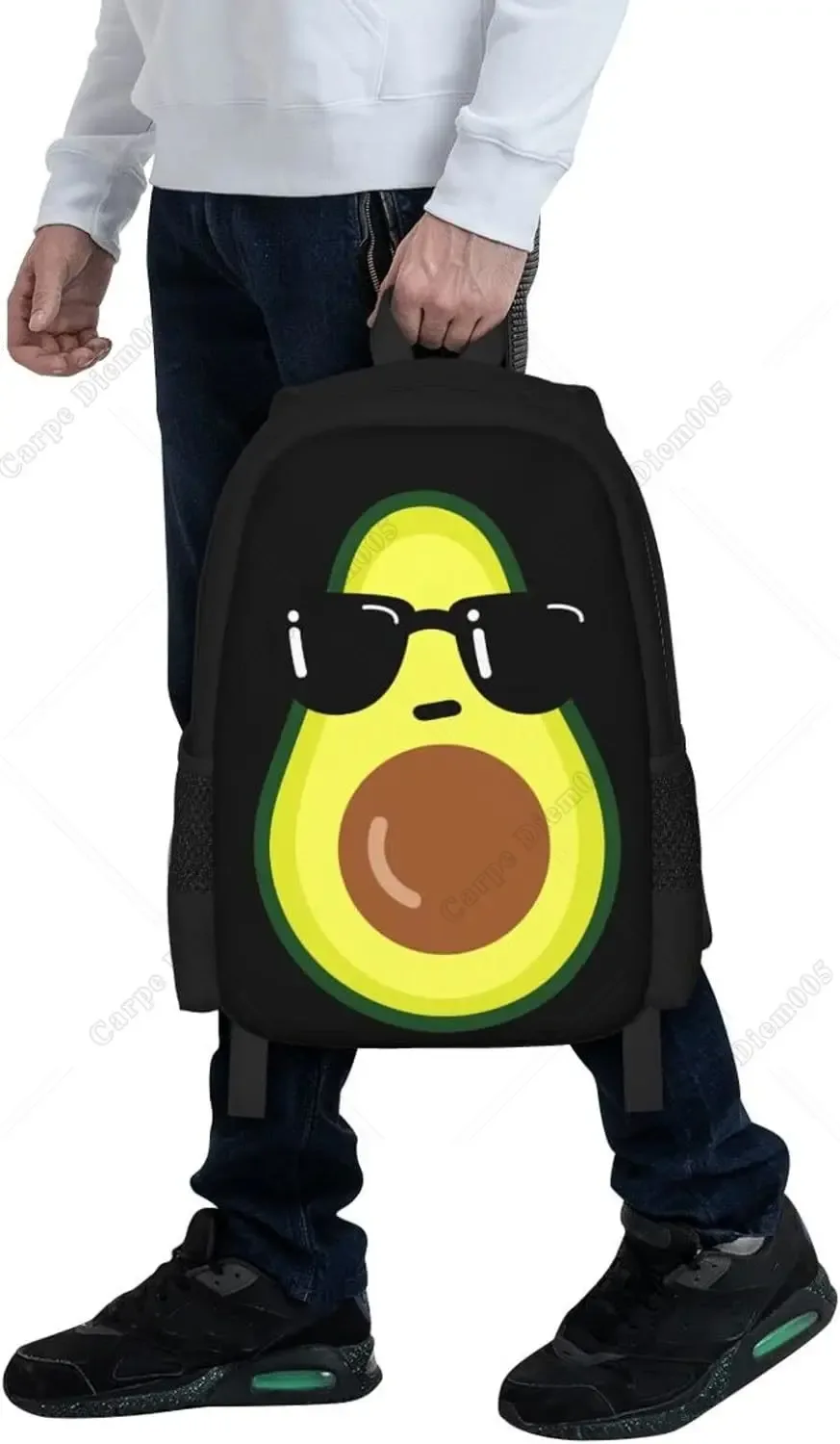 sac à dos de dessin animé drôle avec lunettes de soleil noires, sacs d'école, sac de voyage, ordinateur portable, cartable léger, cool, avocat
