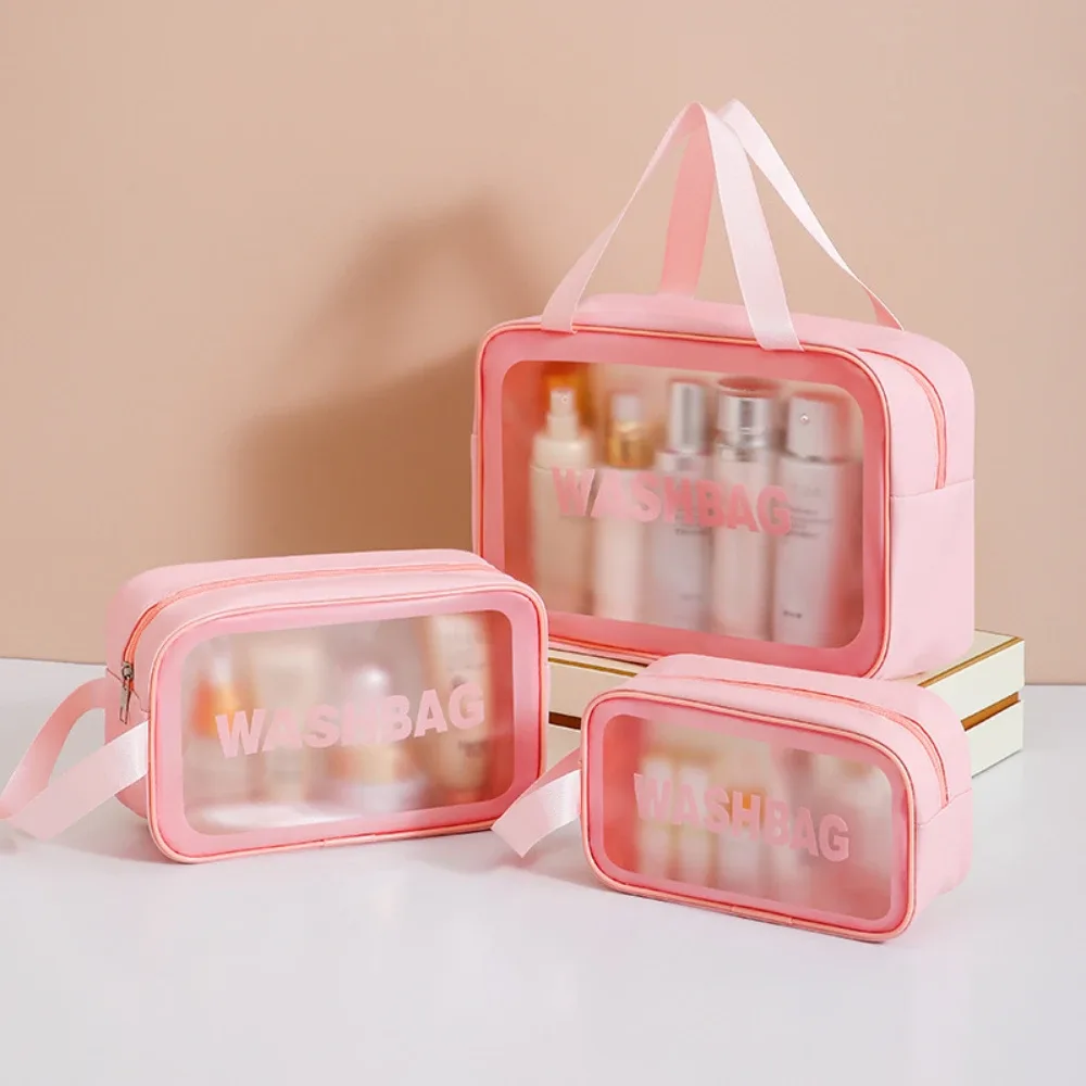 sac cosmétique 2 en 1, sac transparent pour soins de la peau, grande capacité, pvc semi-transparent givré, sac de rangement portable, pu 1/3 pièce