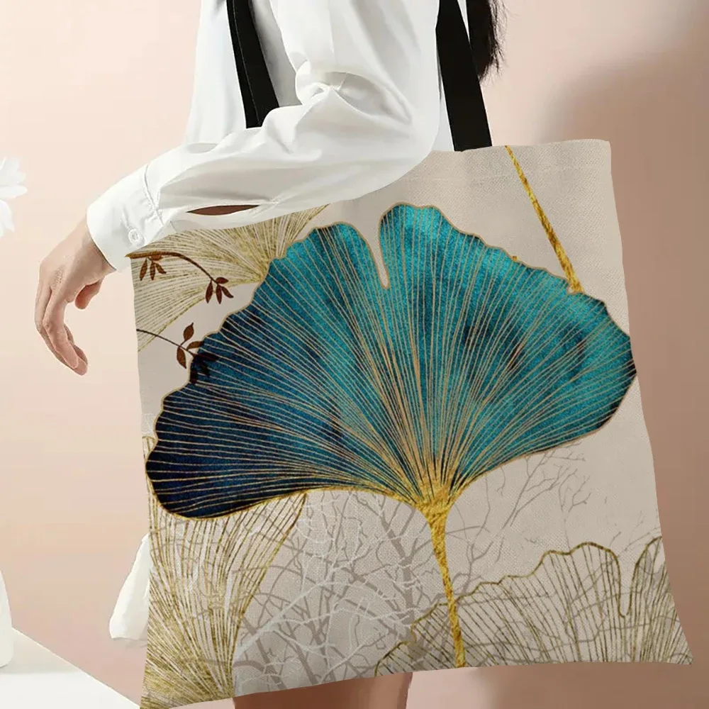 mode fourre-tout rafraîchissant simple sac à bandoulière décontracté belles feuilles de ginkgo imprimer sacs à main haute capacité eco sacs à provisions
