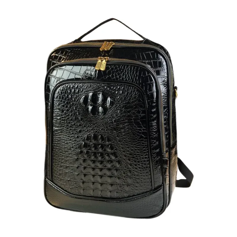 Sac à dos de luxe pour ordinateur portable, Texture Crocodile brillant, sac de voyage de grande capacité, sac à dos d'école Durable unisexe