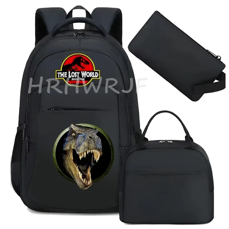 sac à dos jurassic world park, sac à dos de voyage camouflage dinosaure avec sacs à lunch, sacs d'école pour ordinateur portable pour femmes et hommes, 3 pièces