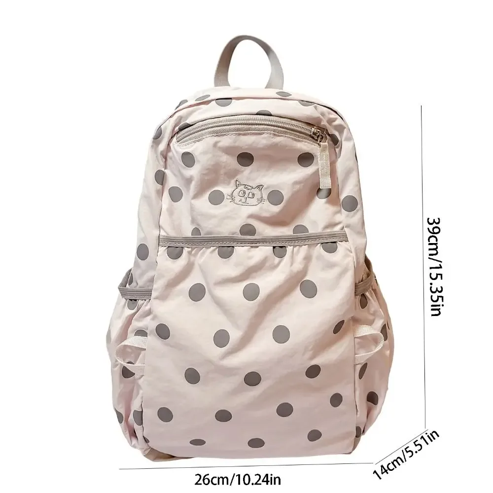 sac à dos tendance à pois, minimaliste, grande capacité, en nylon, avec broderie chat, léger, pour étudiant, cadeau