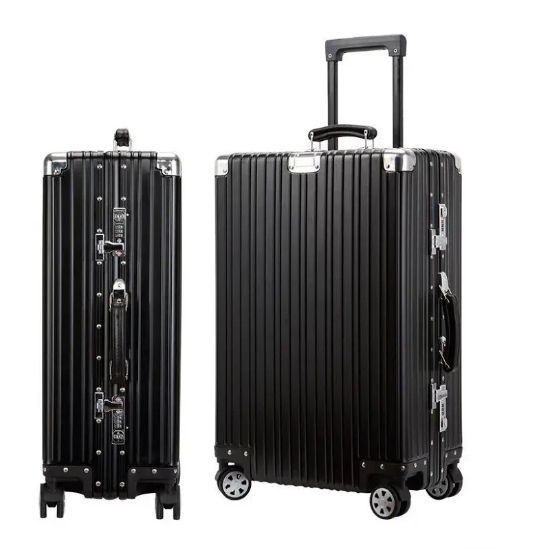 valise vintage en alliage d'aluminium-magnésium de qualité supérieure, bagage à roulettes de voyage léger de 20/24/26/29 pouces avec poignée en cuir