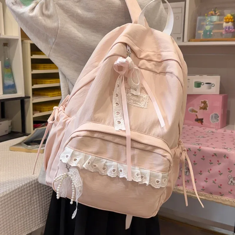 sac à dos élégant pour étudiantes, grande capacité, décontracté, avec nœud, en nylon souple, style preppy, pour filles, idéal pour le shopping et les sorties