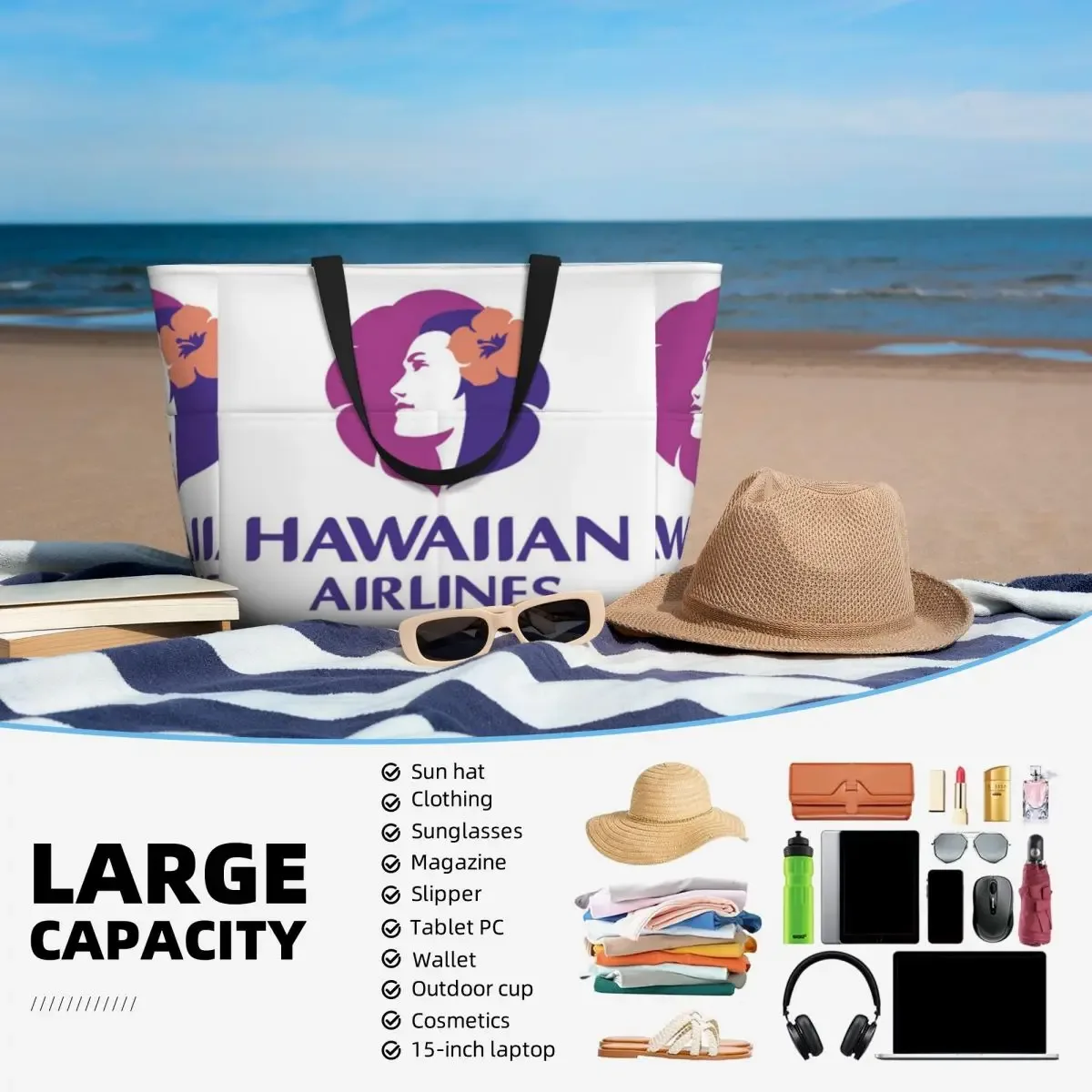 sac fourre-tout de plage et de sport pour femme, grand sac de voyage et de fitness, collection « fin de l'été du sud » de hawaiian airlines herc travel