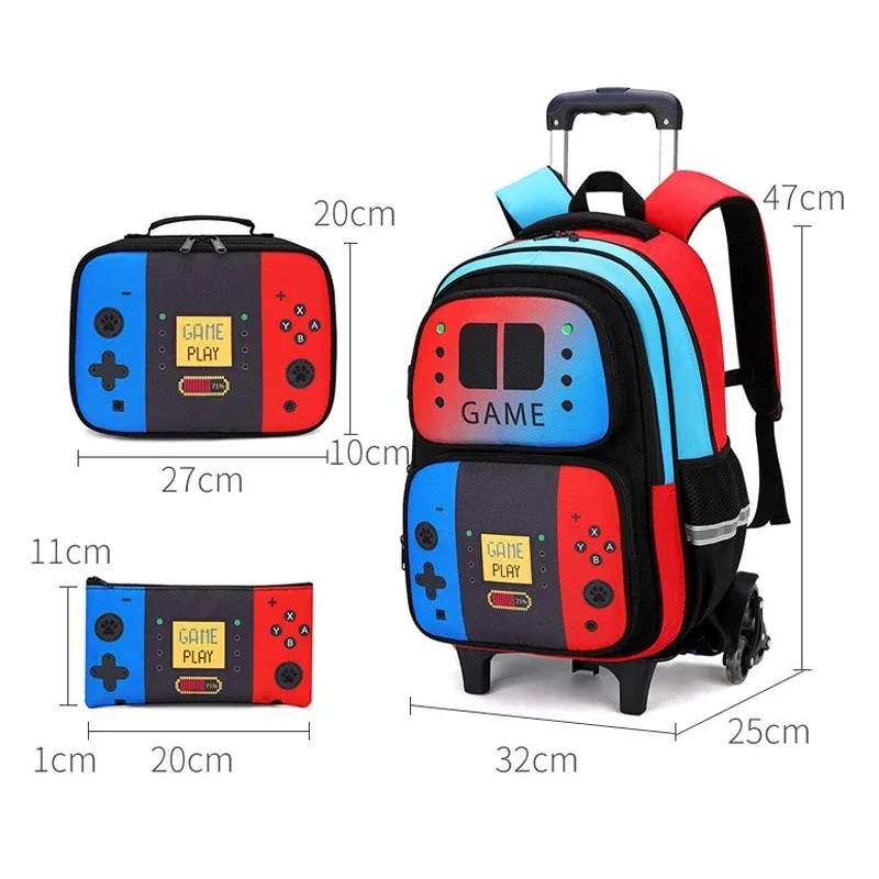 sac à dos à roulettes pour enfant, cartable à roulettes pour garçon, sac à dos scolaire avec roulettes, sac de voyage avec sac à lunch