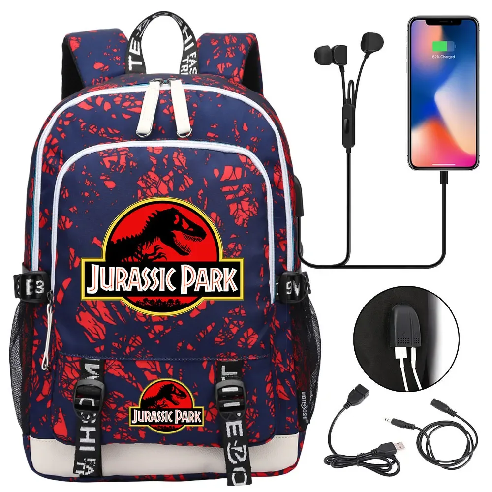 jurassic park world dinosaure adolescent usb charge sac à dos pour ordinateur portable femmes hommes filles garçons enfants école livre sac voyage sac à dos