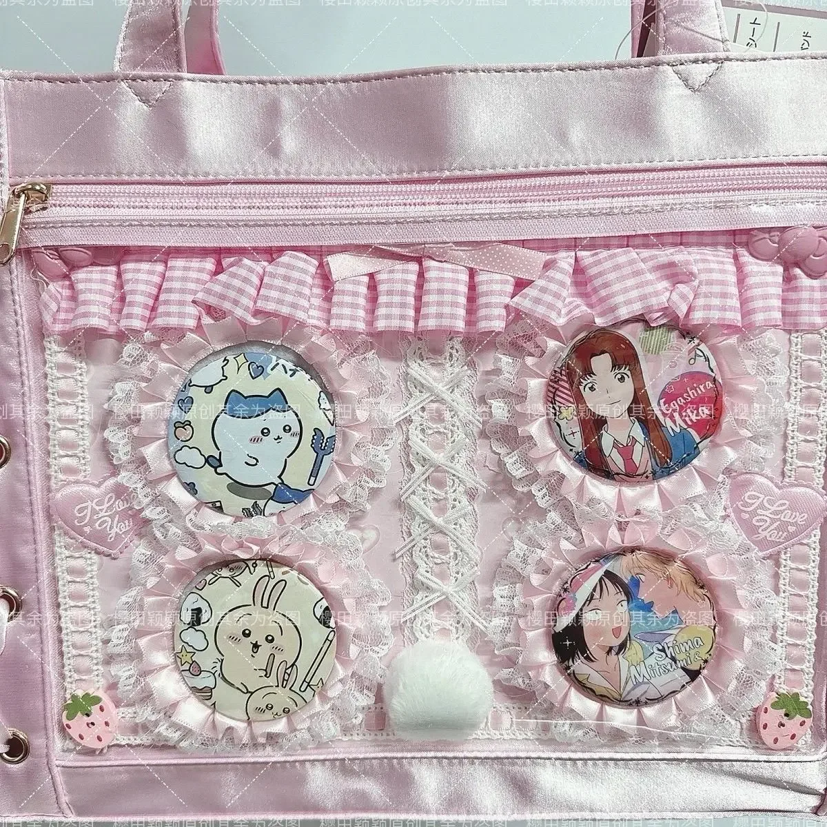 planche ita finition rose, style peluche mignon, sac ita, organisateur de badges, planche d'organisation de badges, accessoires itabag