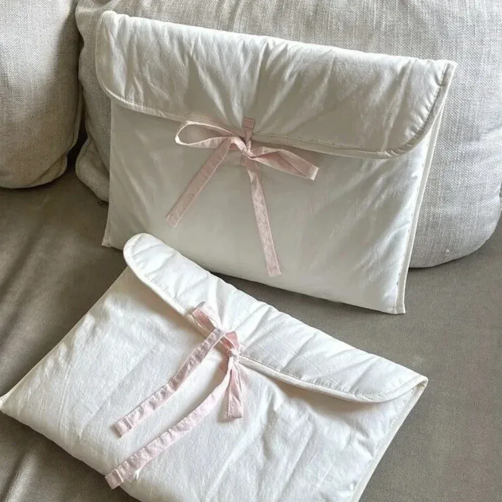 sac d'ordinateur coréen avec nœud papillon y2k, sac à main de rangement pour tablettes noires et roses pour femmes, pochette de rangement de cosmétiques de voyage douce