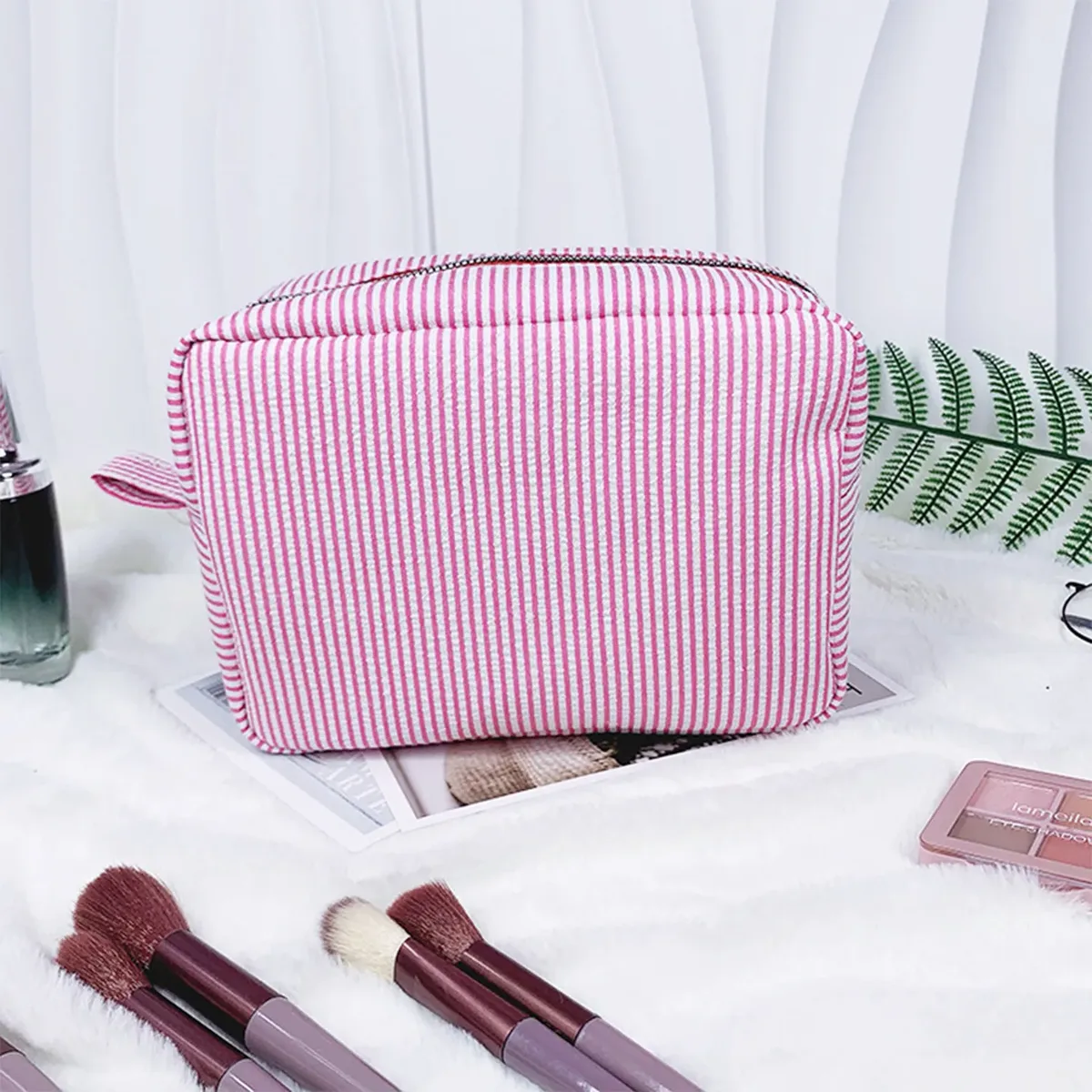 pochette de maquillage rayée personnalisée, broderie de nom personnalisée, pochette cosmétique, organiseur de toilette de voyage, cadeau pour femmes, filles, demoiselles d'honneur