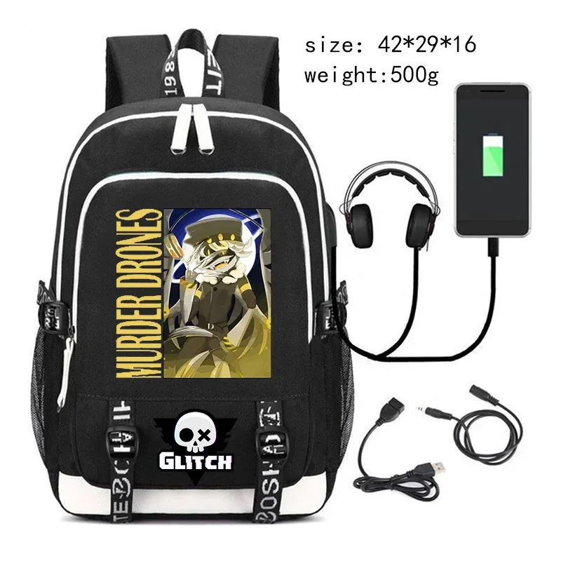 nouveau murder drones sac à dos pour étudiant garçons mode tendance sac à dos usb ordinateur portable sac à dos dessin animé noir fille sac d'école pour adolescent
