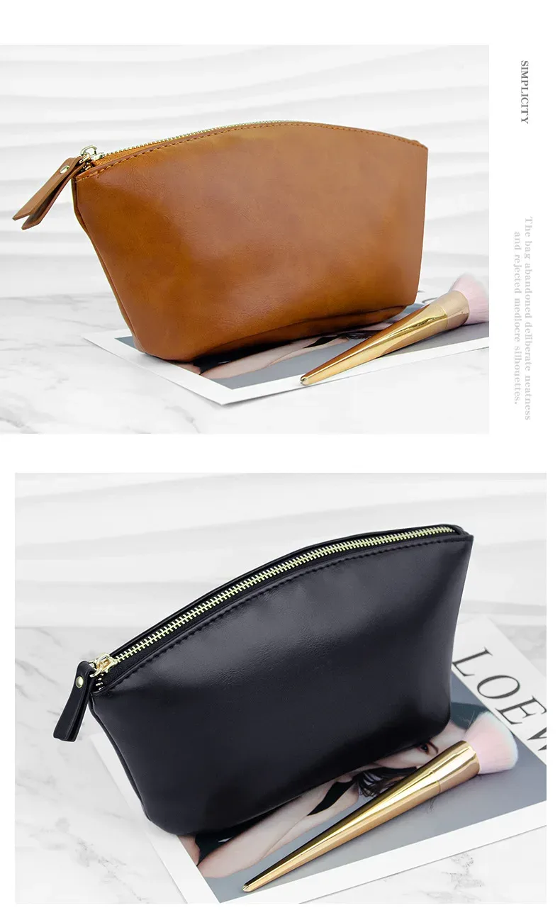 nom personnalisé 2025 nouveau sac cosmétique en cuir pu britannique rétro fou cheval pochette en cuir fermeture éclair sac cosmétique étanche