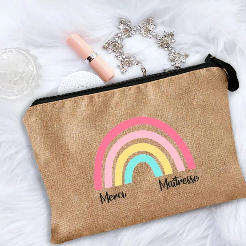trousse de maquillage pour femmes, trousse à cosmétiques pour enseignant merci maîtresse, sac de rangement pour maîtresse, sac à main, pochettes à fermeture éclair, cadeau pour enseignant