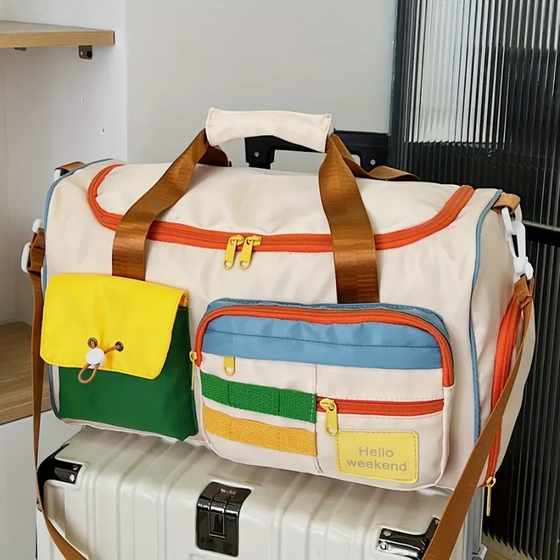 sac polochon de sport en tissu oxford de grande capacité avec compartiment à chaussures et bretelles réglables, sac de voyage multi-poches