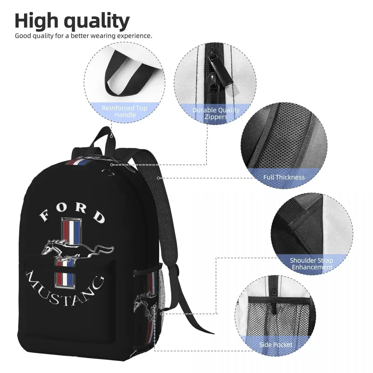 sac à dos d'école avec logo ford mustang pour étudiants, sac à dos de randonnée, de voyage, pour garçons et filles, sac à livres, sacs à bandoulière