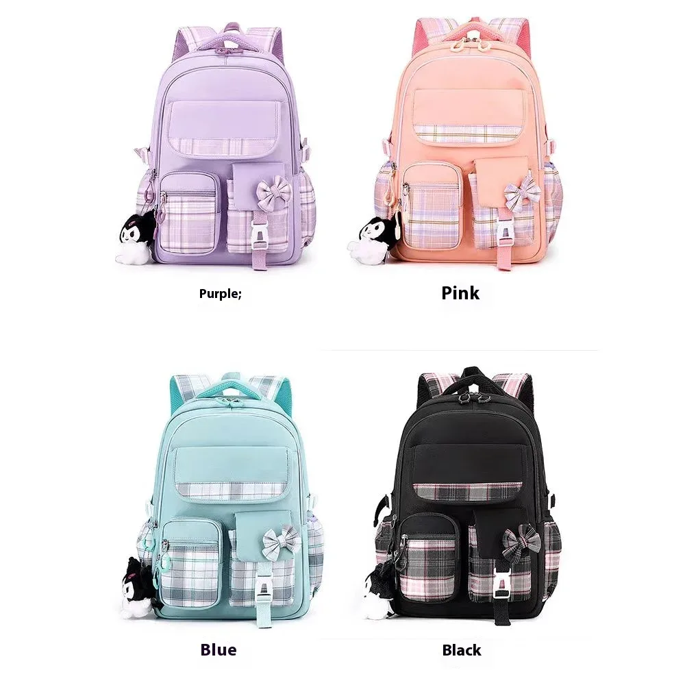 2025 nouveau sac à dos étudiant, sac à dos de fille mignonne de dessin animé, sac à dos léger multi-poches de réduction de charge
