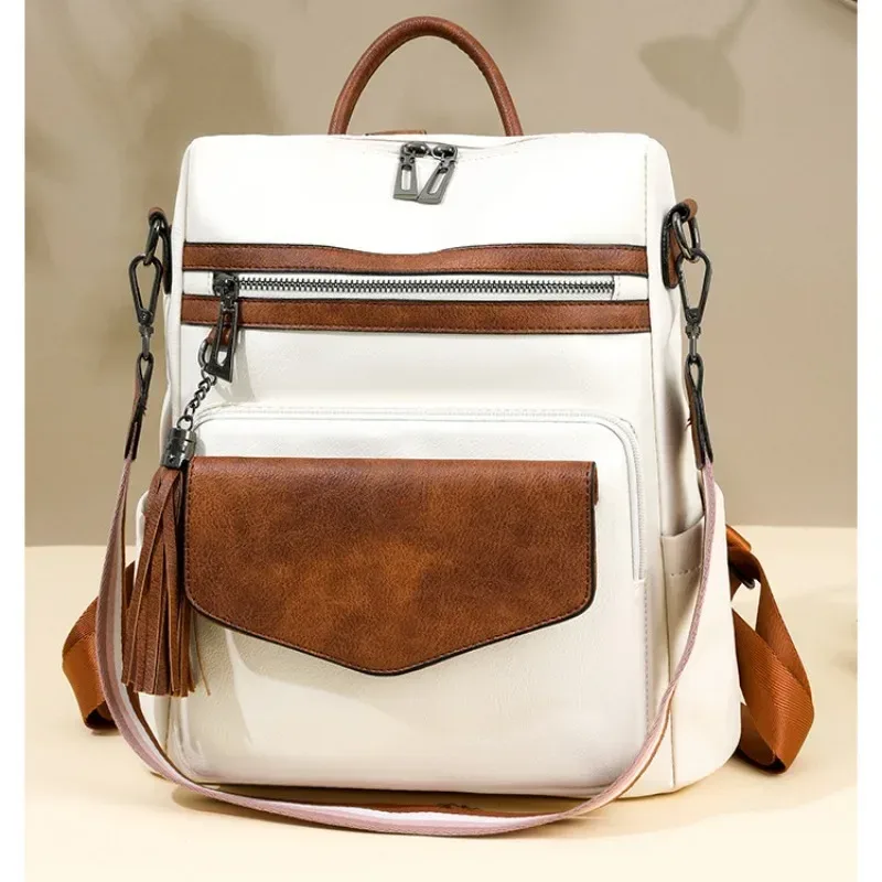 sac à dos en cuir pu pour femmes, imperméable, antivol, grand sac à dos de voyage rétro pour collège, sac à bandoulière avec pompon, 2025