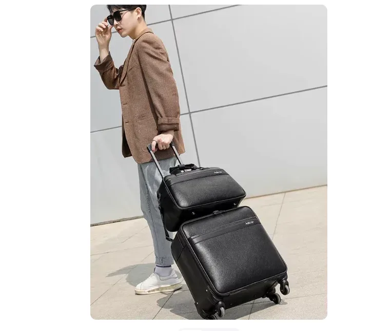 valise à roulettes pour homme, 18 pouces, sac de voyage, ensemble de valises en cuir pu pour homme